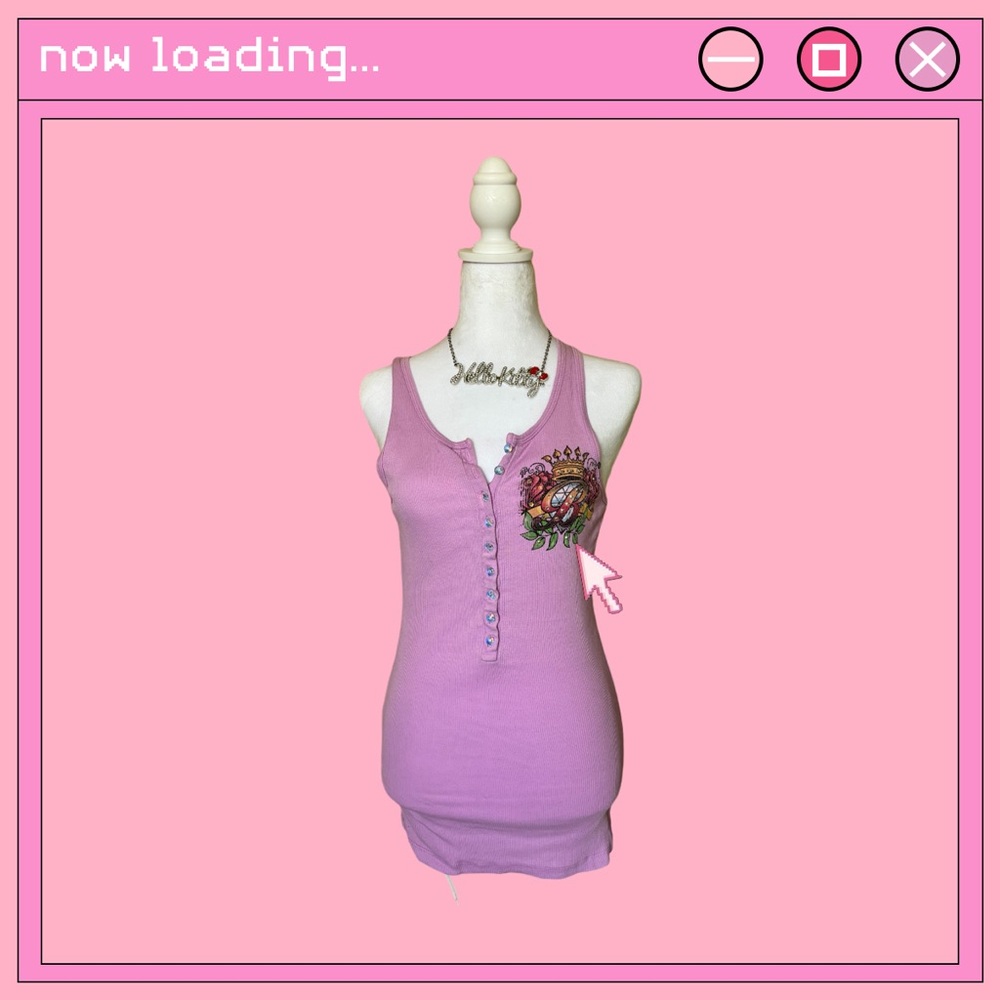 Y2k ed hardy inspired purple bejeweled top